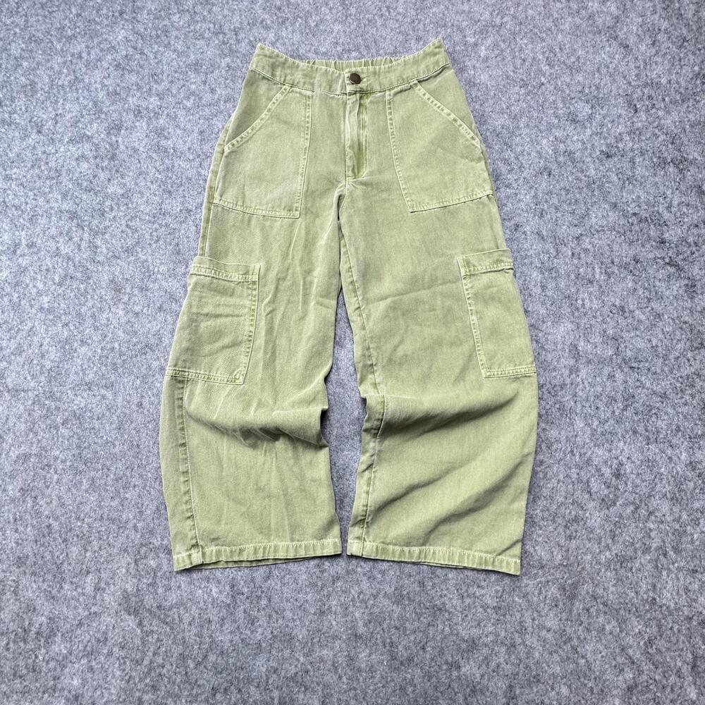 Billabong Cargo Pants Youth Small Green Cotton Twill Elastic Waist Play